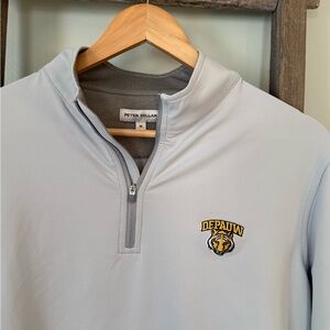 Peter Millar Light Gray Quarter-Zip with Depauw Embroidered Logo